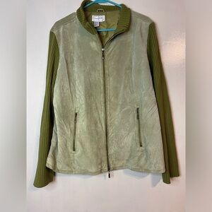 Live a little green genuine leather mixed media jacket size L quirky